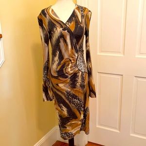 Midi winter sequence stone leopard brown dress